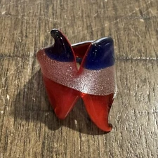 Murano Style Glass Ring Size 7 Red White Blue Patriotic 1.25” Length in EUC