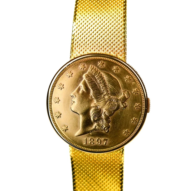 Piaget Hidden Coin Manual Watch 35mm 1897 $20 Gold Hinged Hidden Watch 18k 21.6k