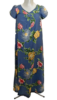 Vintage Hilo Hattie Muumuu Hawaiian Maxi Dress M Cotton Short Sleeve ...