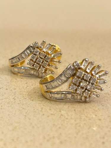 2,22 Cts Rotondo Baguette Diamanti Semicerchio Borchie Orecchini 14K Oro giallo - Foto 13 di 16
