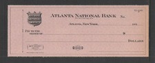 193x ATLANTA NATIONAL BANK ATLANTA NY ANTIQUE CHECK