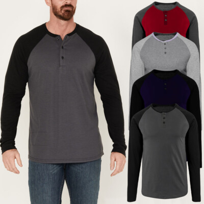 Henley Raglan Mens Long Sleeve Henley Raglan T Shirt Grandad Neck Contrast T-Shirt ...