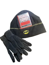 Bioworld DC Batman Knit Stretch Winter Beanie Hat & Free Black Small Gloves -