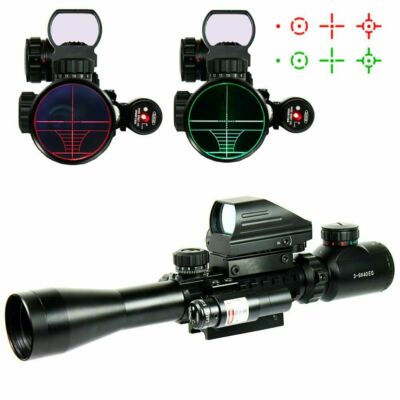3-9X40 Rifle Scope + Red Green 4 Reticle Holographic Sight & Red Laser