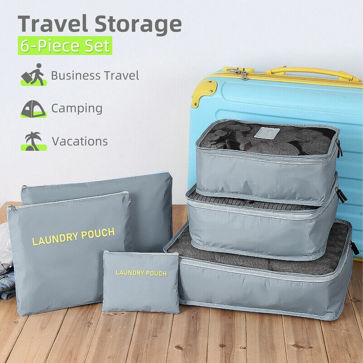 6Pcs Travel Luggage Organizer Set Makeup Storage Bags Clothing