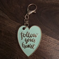 Follow Your Heart keychain Gold Tone and Mint Green Large SHIPS FREE