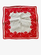 Vintage Densely Embroidered Table Mat Handmade Sweden 23” Red & White Christmas