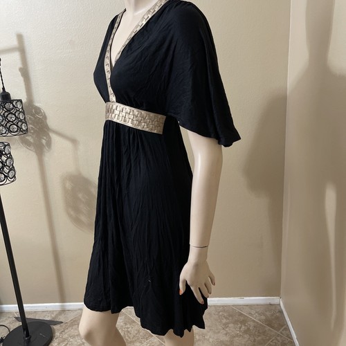 Women’s Black Golden Leather Rayon Casual High Waist Size S Dress Tunic - Picture 7 of 12