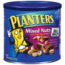 PLANTERS Salted Mixed Nuts, Party Snacks, Plant-Based Protein 56oz (1 Canister)