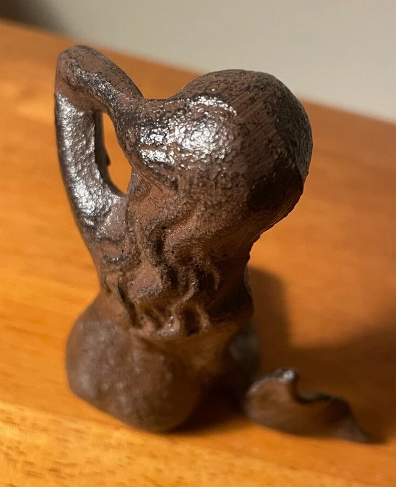 Mermaid Figurine Statue Cast Iron Nautical Coastal Decor Rustic Beach Shelf Art - Image 4 of 4