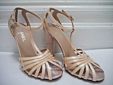 CHANEL champagne patent leather twist heel t-strap pumps Euro size 39 WORN ONCE