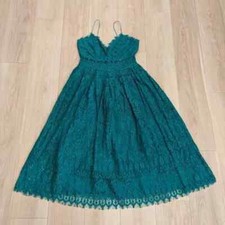 Asos Womens Emerald Green Lace Midi Dress Sz 8 Spaghetti Strap Fit and Flare 