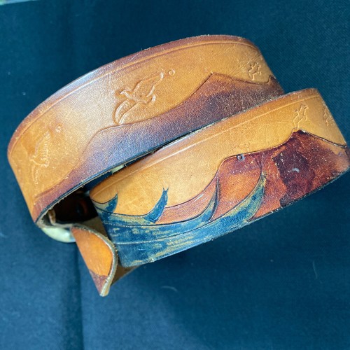 Vintage Folk Gürtel Messing Schnalle echt braun Leder handgefertigt Damen klein verziert - Bild 16 von 19