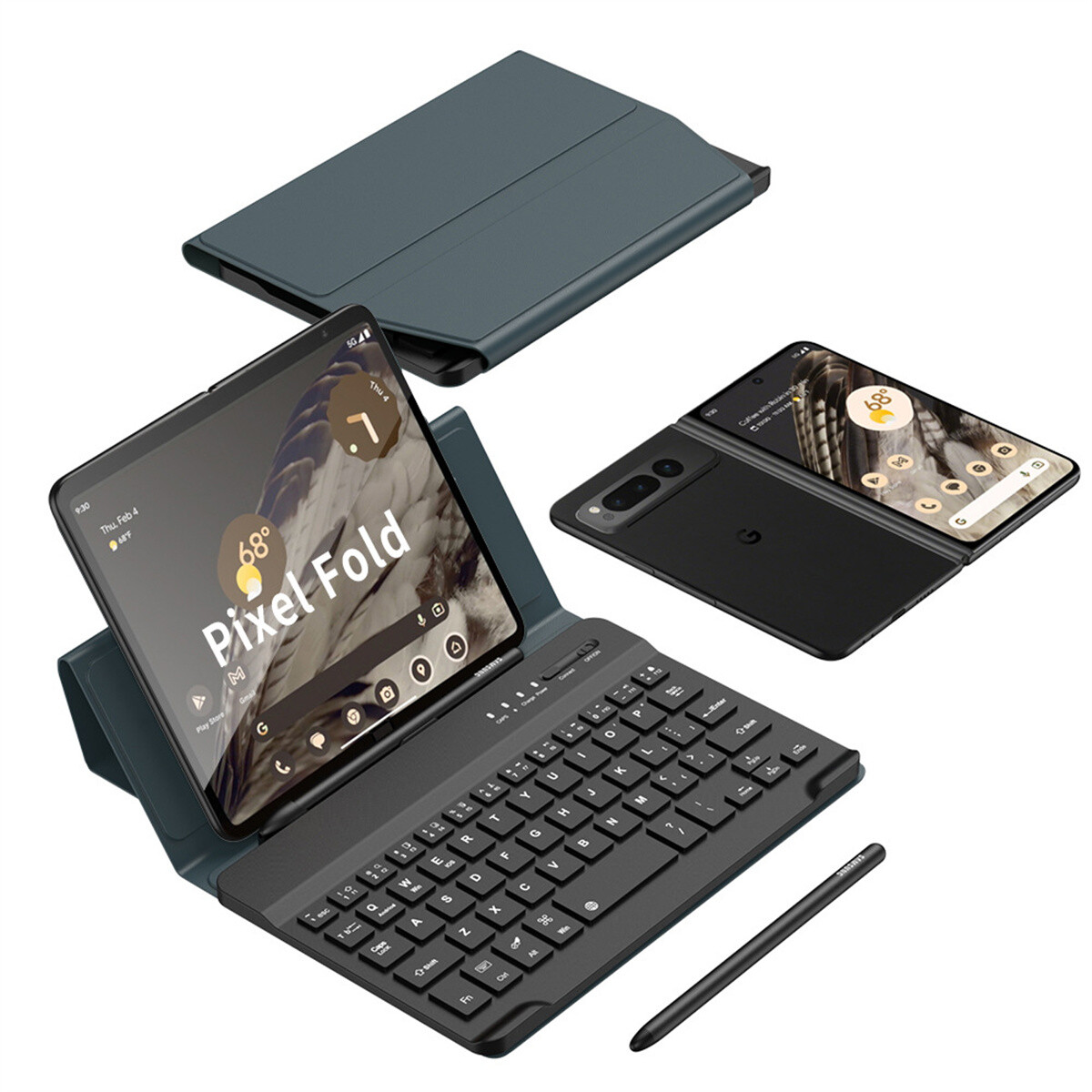 Wireless Keyboard For Google Pixel 9 Pro Fold Leather
