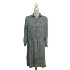 B.G.B. Ltd Secretary Dress Crosshatch Print Midi Buttons Vtg Lightweight FLAWS