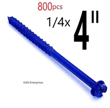 Concrete HEX Head 1/4 x 4"  Masonry screw / Anchor Screw, Blue, Tapcon (800) 