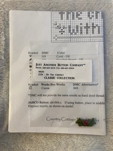 By the Chimney Country Cottage Needleworks Ornament Pattern W/ Button NEW! - Picture 7 of 7