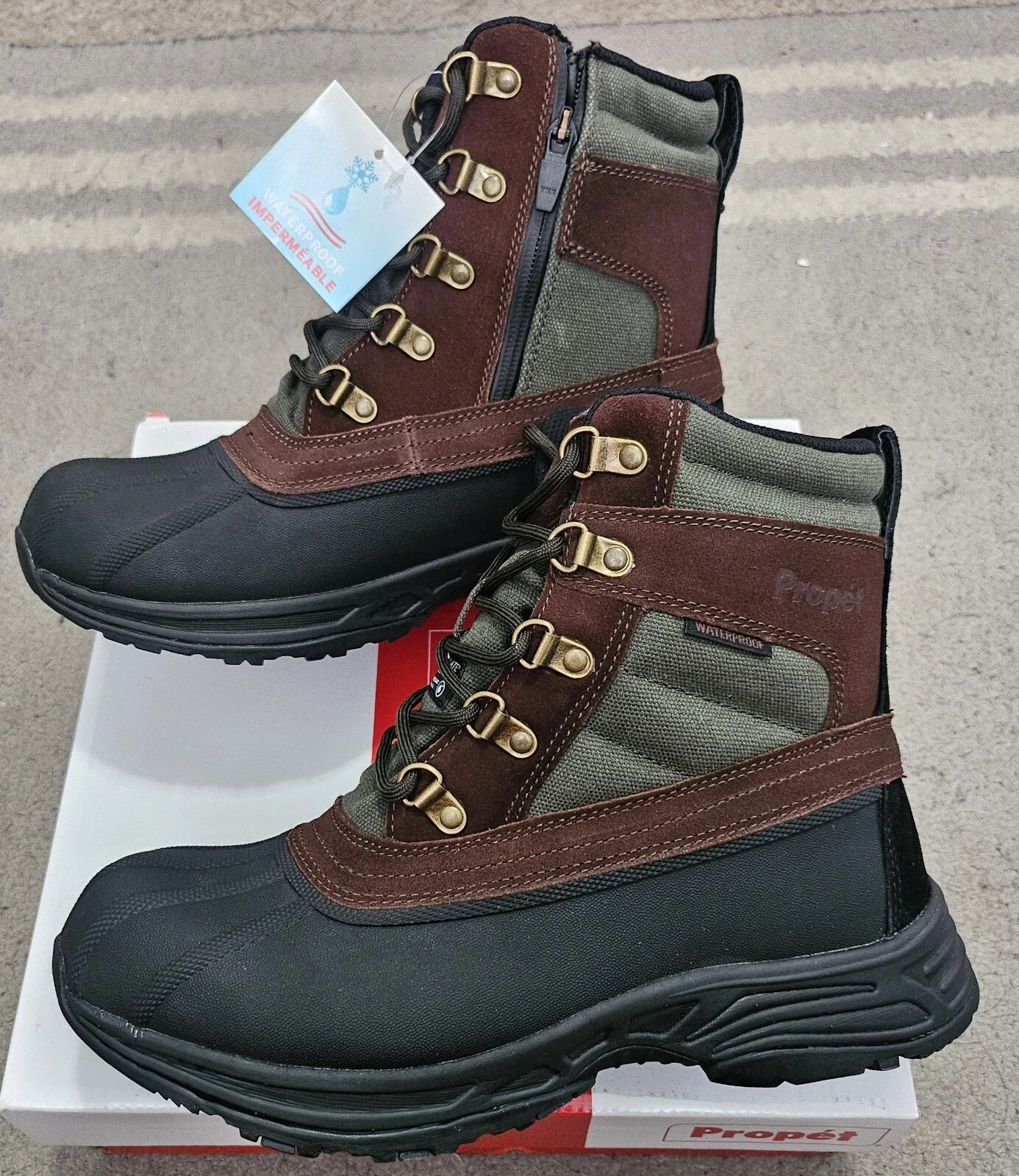 Propet Cortland Round Toe Hiking Boots, Brown/Olive/Black, Men's Size 8