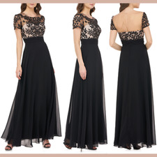 NWT 298 JS Collections 8 Embroidered Illusion Bodice Gown in Black F809