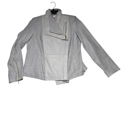 NWT IMAN L Global Chic  Gray Moto Jacket Black Size Large