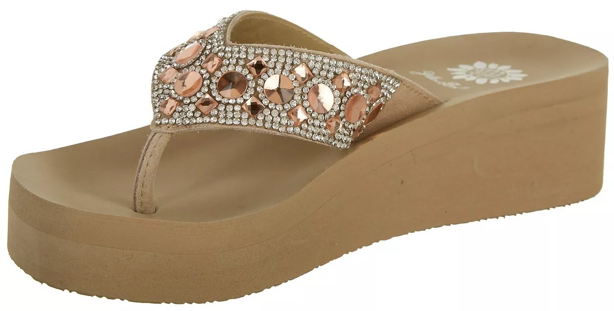 Yellow box wedge flip flops clearance