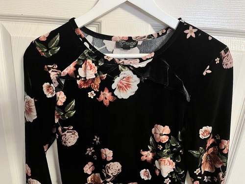 Ladies Top shop size 10 black floral short dress excellent condition Tie Sleeve - Picture 11 of 11