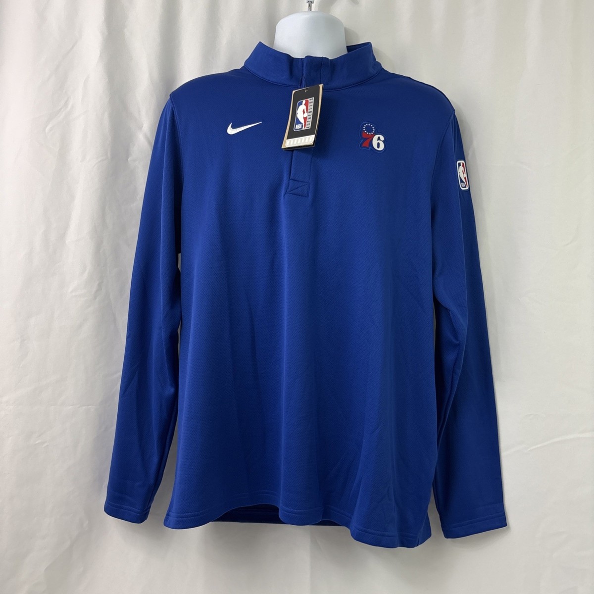 Philadelphia 76ers XL Nike Dri-Fit 1/4 Zip Pullover Shirt Blue