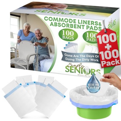 Commode Liners with Absorbent Pads  100 Bedside Commode Liners & Pads  Portab...