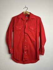 Vtg Ruddock Bros Western Shirt Red Pearl Snap Made in USA Mens M 15 1/2 32