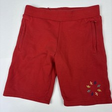 Adidas Kids 9-10 Youth Adicolor Shorts Red Trefoil Logo Wheel Cotton Blend Comfy