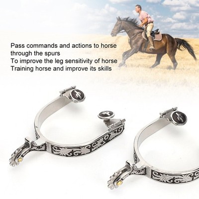 Stainless Steel West Cowboy Exquisite Pattern Horse Boot Spurs Decoration Wi SET