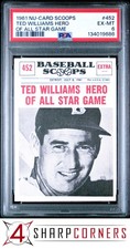 1961 NU-CARD SCOOPS #452 TED WILLIAMS HOF HERO OF ALL STAR GAME PSA 6