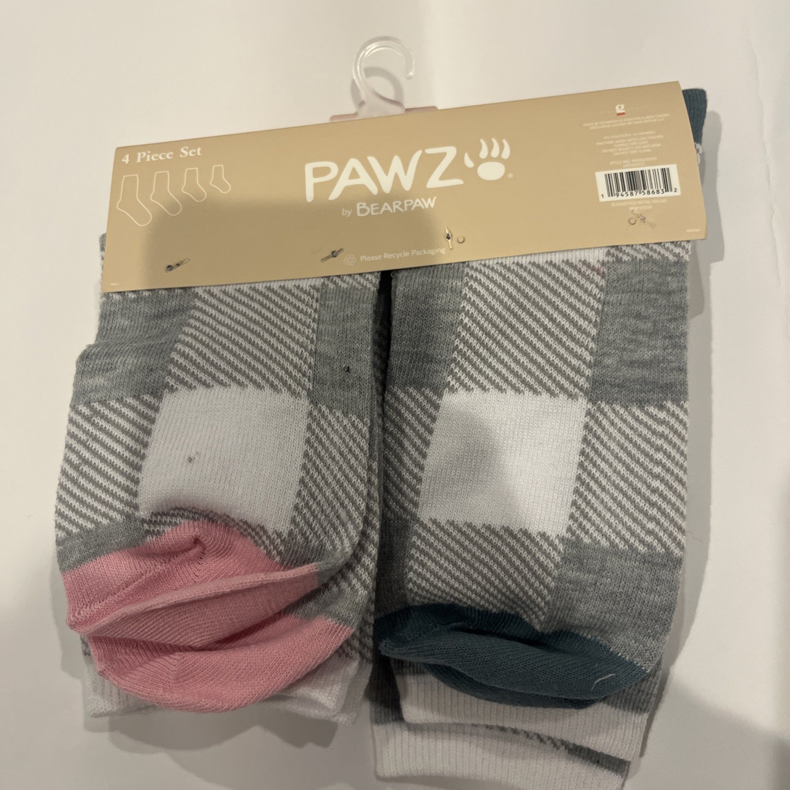 New Family Socks 4 Pair Matching Set For Christmas Gray Check Pink Blue Yellow image 3