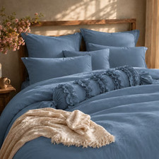 Swift Home Ultra-Soft Prewashed Wrinkle Texture Duvet Cover Set, Solid, Blue Dus