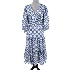 Calvin Klein Dress Womens 4 Blue White Textured Chiffon Back Zip Tiered Coastal