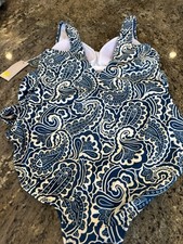 Boden One Piece Swimsuit Paisley Blue Belted Ruched NWT Size 10