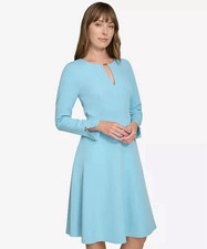 Tommy Hilfiger Sz 8 Women's Blue Keyhole Fit & Flare Dress Casual Work Office
