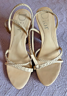 Vintage Christian Dior Braided Leather Heels,Sz 38.5,Wrap