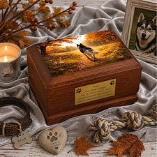 Husky Dog Cremation Urn for Ashes Wooden Pet Urn for Dog, Husky Memorial Casket