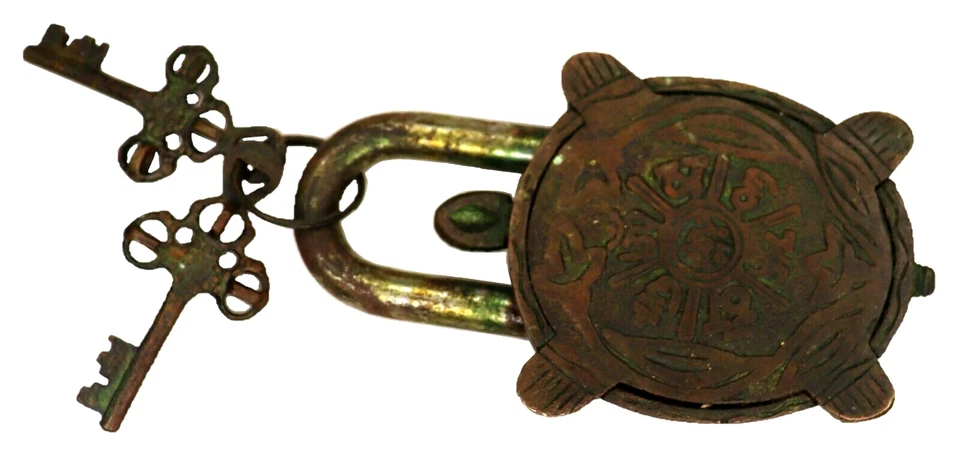 Candado estilo vintage hecho a mano latón marrón forma tortuga hogar oficina puerta cerradura Foto 4 de 4