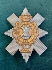 ROYAL HIGHLANDERS BLACK WATCH VICTORIAN OFFICERS CAP BADGE SP GILT ORIGINAL