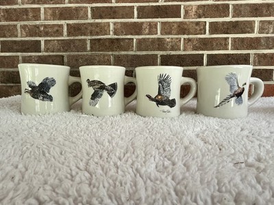 Vintage Diner Mugs 4 Piece Set Heavy & Thick Waterfowl Richard E. Bishop Artist