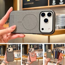 For iPhone 17 Pro Max Air 16 15 14 13 Magnetic Case Cloth  Grain PU Leather Cover