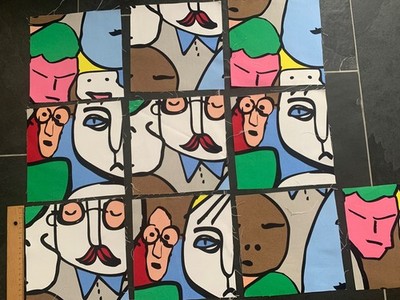 10x Ikea Stoff Canvas IKEA GULVI FACES Beckmans Bunte Menschen ca. 20x20cm Neu 