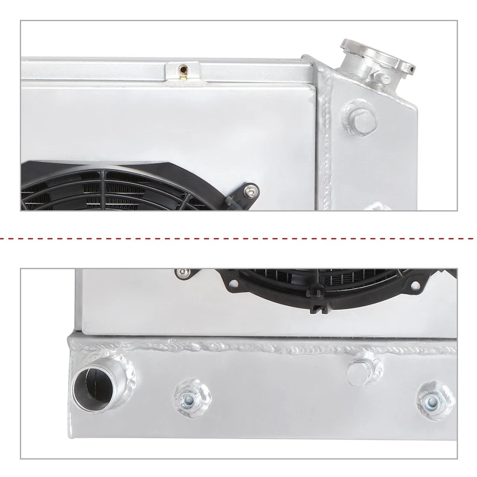 Radiador de refrigeración de aluminio de 3 filas con cubierta de ventilador para 77-90 Buick/Cadillac/Chevy/GMC Foto 4 de 4