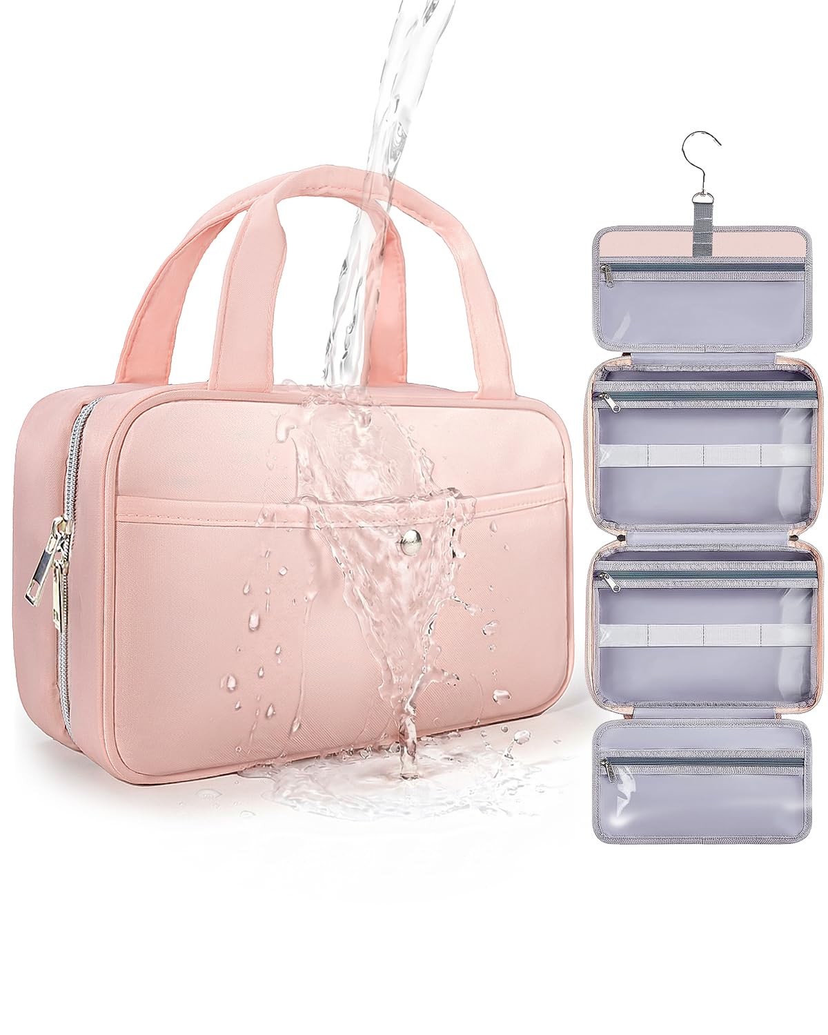 Chakipee Travel Hanging Toiletry Bag for Women Pink Medium Clear Window