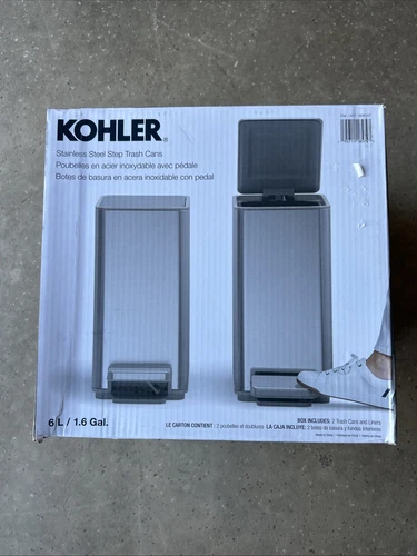 KOHLER Stainless Steel Step Trash bin Cans 6L 1.6 L 2 pk finger print resistant