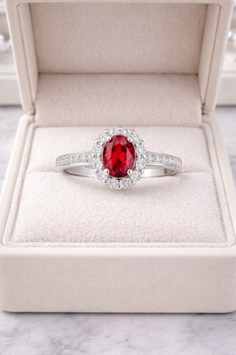 3.00 Ct Oval Cut Natural Ruby & Diamond Anniversary Ring 14K White Gold Size 8