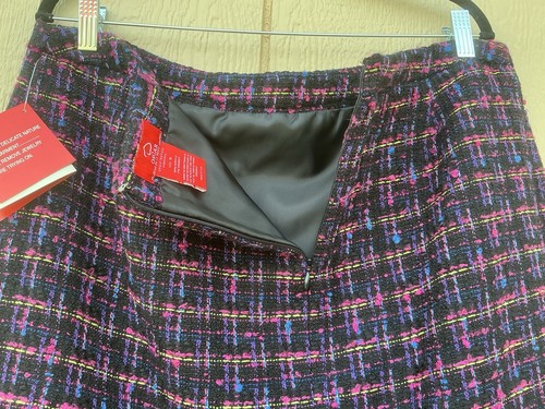 NWT Oscar De La Renta Pink Black Tweed Plaid Pencil Skirt Women's Size 16 - Picture 7 of 11