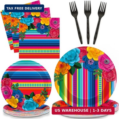 96 Pcs Mexican Fiesta Plates and Napkins Party Supplies Fifth of May Tableware M